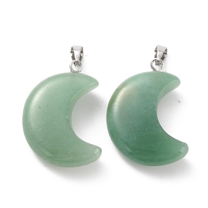 Natural Gemstone Moon Charm 29x18~21x7~10mm Green Aventurine