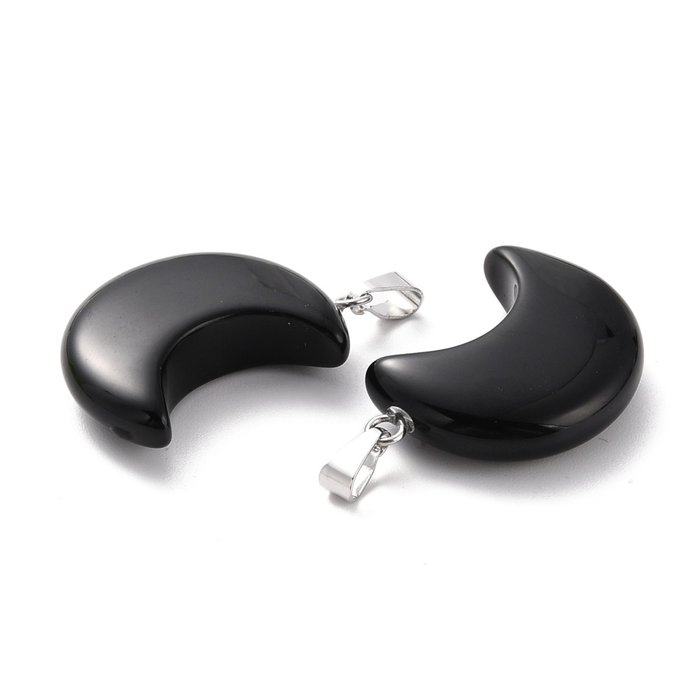 2912 Natural Gemstone Moon Charm 29x18~21x7~10mm Obsidian