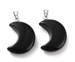 Natural Gemstone Moon Charm 29x18~21x7~10mm Obsidian