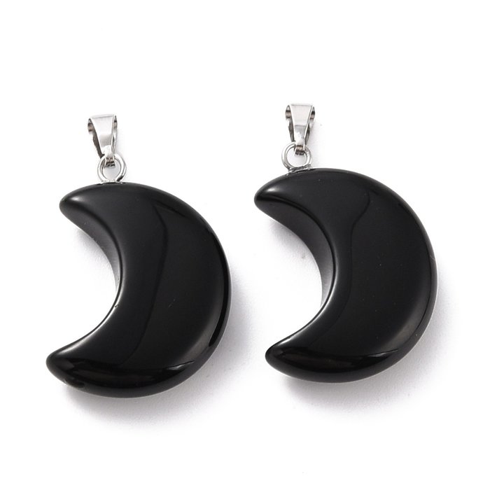 2912 Natural Gemstone Moon Charm 29x18~21x7~10mm Obsidian