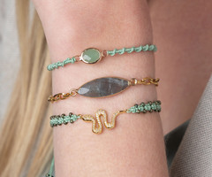 Mint Groene Armbandjes met Labradoriet, Slang Bedel en S-lon draad