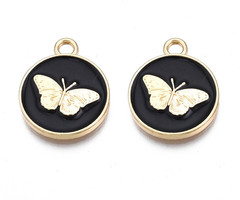 Charm Butterfly Black Gold Plated Nickel Free 18x15x2mm