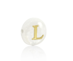 Letterkraal Wit Parelmoer Schelpkraal 6x4mm met Gouden Letter L