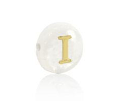 Alphabet Letter Shell Bead Mother of Pearl White 6x4mm with Golden letter I