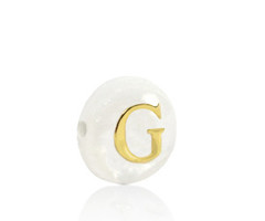 Alphabet Letter Shell Bead Mother of Pearl White 6x4mm with Golden letter G