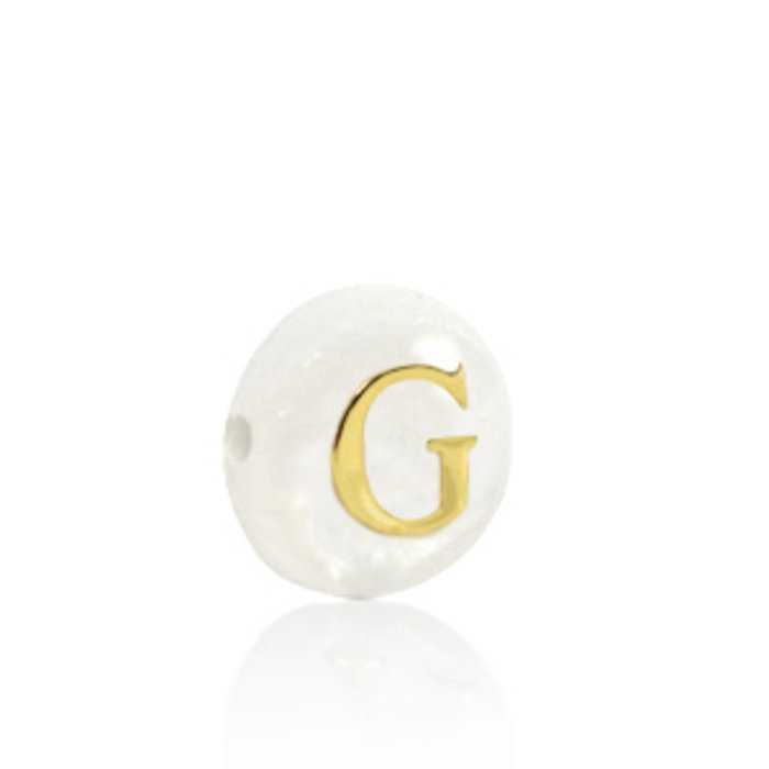 Alphabet Letter Shell Bead Mother of Pearl White 6x4mm with Golden letter G