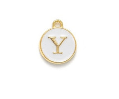Initial Charm 14x12x2mm White with Golden Letter Y