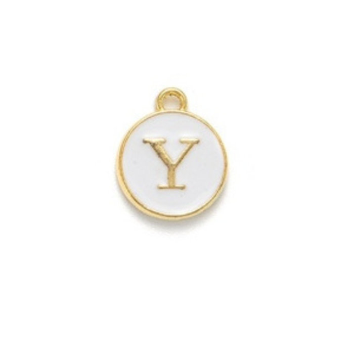 Initial Charm 14x12x2mm White with Golden Letter Y
