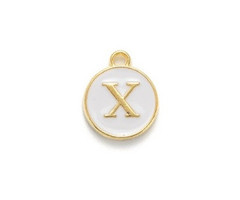 Initial Charm 14x12x2mm White with Golden Letter X