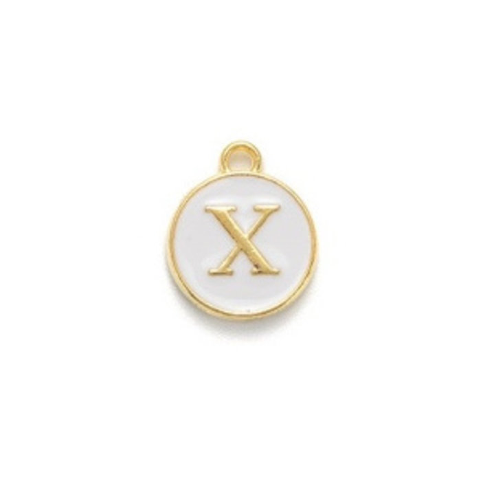 Initial Charm 14x12x2mm White with Golden Letter X