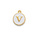 Initial Charm 14x12x2mm White with Golden Letter V