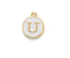 Initial Charm 14x12x2mm White with Golden Letter U