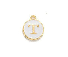Initial Bedel Dubbelzijdig 14x12x2mm Wit met Gouden Letter T
