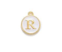 Initial Charm 14x12x2mm White with Golden Letter R