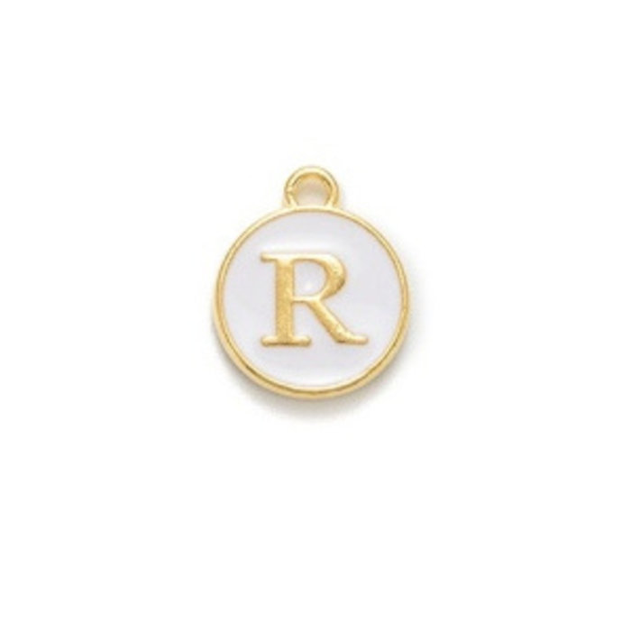 Initial Bedel Dubbelzijdig 14x12x2mm Wit met Gouden Letter R