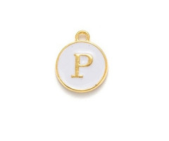 Initial Charm 14x12x2mm White with Golden Letter P