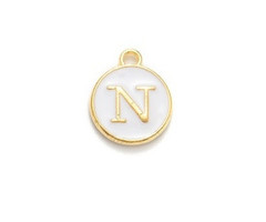 Initial Bedel Dubbelzijdig 14x12x2mm Wit met Gouden Letter N