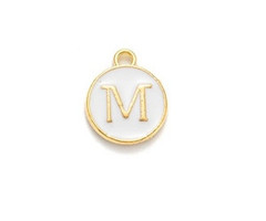 Initial Charm 14x12x2mm White with Golden Letter M