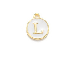 Initial Bedel Dubbelzijdig 14x12x2mm Wit met Gouden Letter L