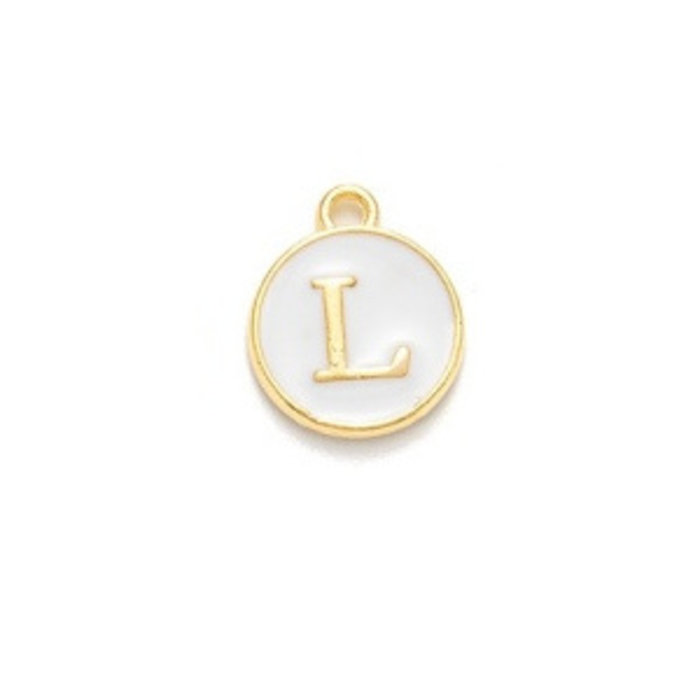 Initial Bedel Dubbelzijdig 14x12x2mm Wit met Gouden Letter L