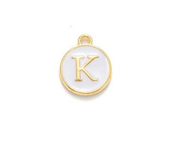 Initial Bedel Dubbelzijdig 14x12x2mm Wit met Gouden Letter K