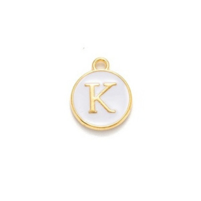 Initial Bedel Dubbelzijdig 14x12x2mm Wit met Gouden Letter K