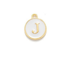 Initial Charm 14x12x2mm White with Golden Letter J