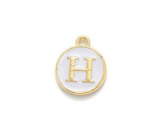 Initial Charm 14x12x2mm White with Golden Letter H