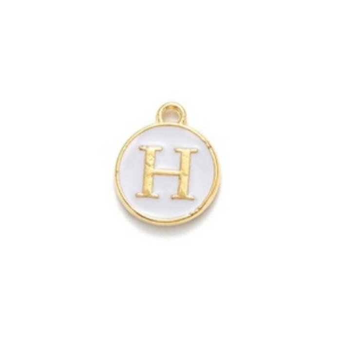 Initial Charm 14x12x2mm White with Golden Letter H