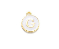 Initial Charm 14x12x2mm White with Golden Letter G