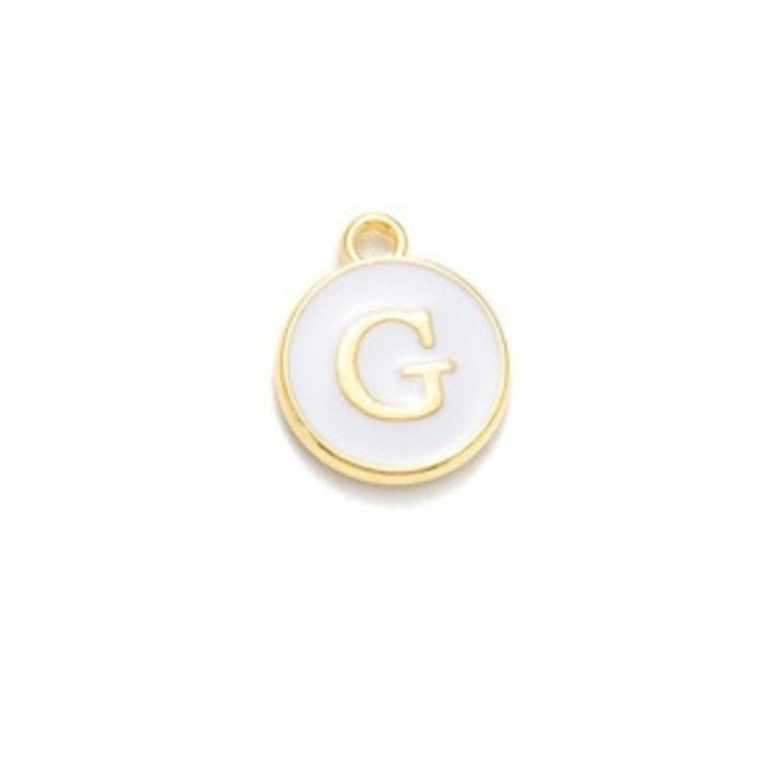Initial Bedel Dubbelzijdig 14x12x2mm Wit met Gouden Letter G