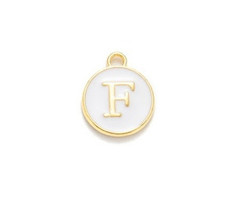 Initial Bedel Dubbelzijdig 14x12x2mm Wit met Gouden Letter F
