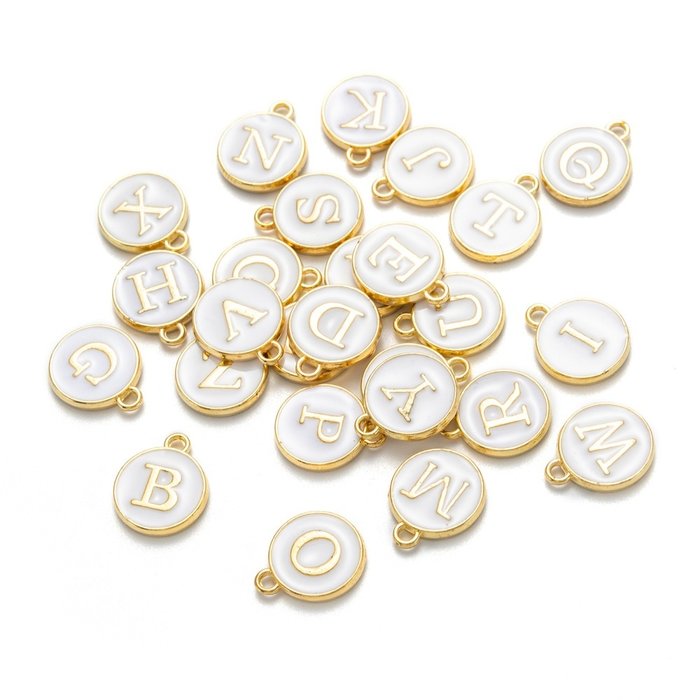 Initial Bedel Dubbelzijdig 14x12x2mm Wit met Gouden Letter E