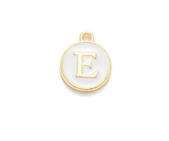 Initial Charm 14x12x2mm White with Golden Letter E
