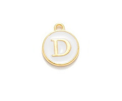 Initial Charm 14x12x2mm White with Golden Letter D