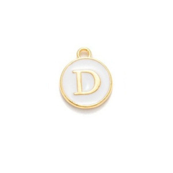 Initial Charm 14x12x2mm White with Golden Letter D