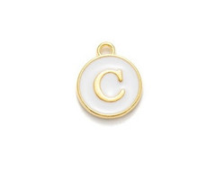 Initial Bedel Dubbelzijdig 14x12x2mm Wit met Gouden Letter C