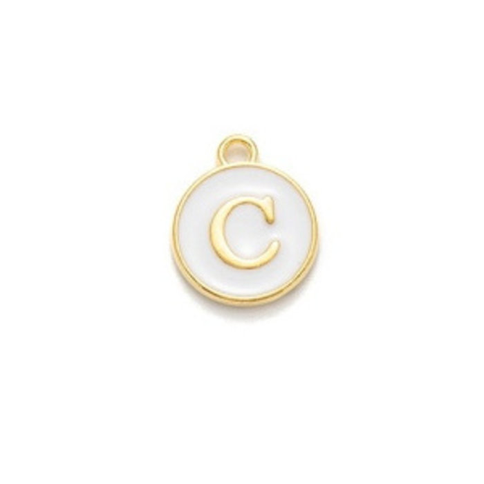Initial Charm 14x12x2mm White with Golden Letter C