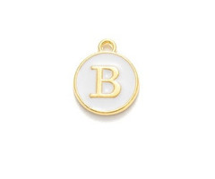 Initial Charm 14x12x2mm White with Golden Letter B