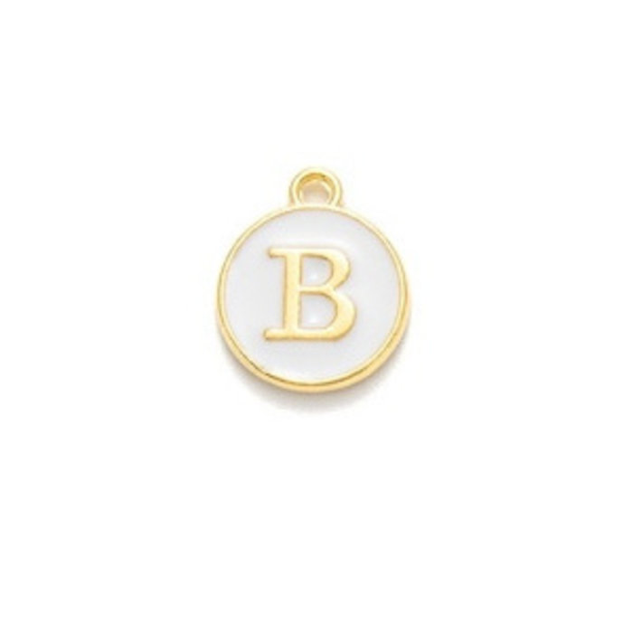 Initial Charm 14x12x2mm White with Golden Letter B
