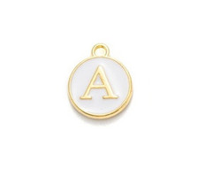 Initial Charm 14x12x2mm White with Golden Letter A