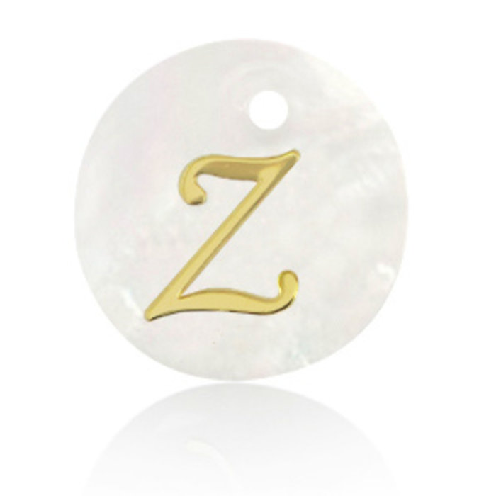 Initial Schelp Bedel Wit Parelmoer 15x2mm met Gouden Letter Z
