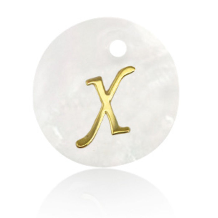 Initial Shell Charm Mother of Pearl White 15x2mm with Golden letter X