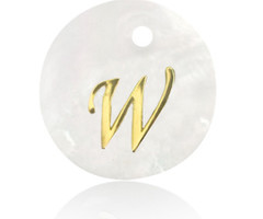 Initial Shell Charm Mother of Pearl White 15x2mm with Golden letter W