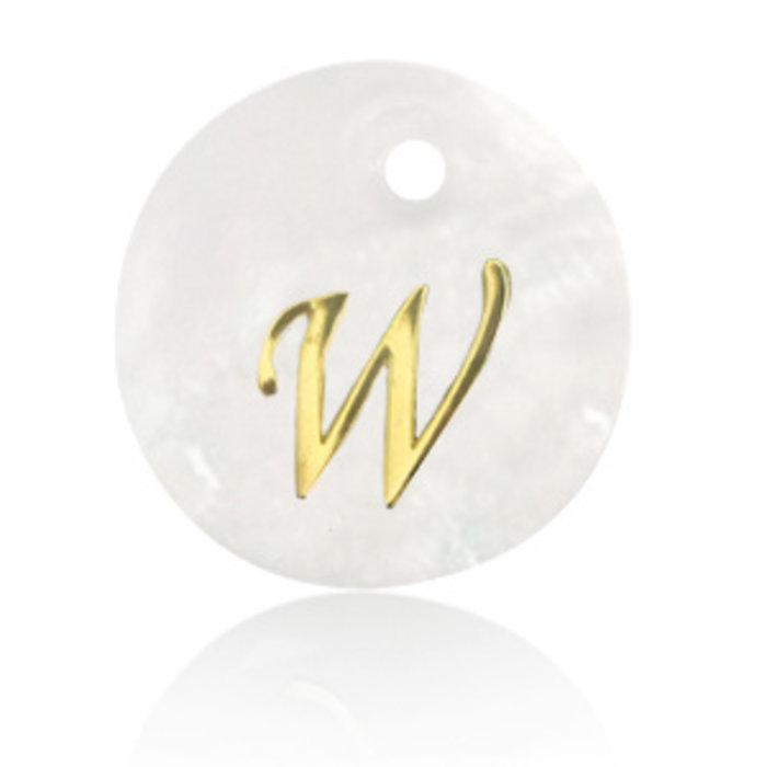 Initial Shell Charm Mother of Pearl White 15x2mm with Golden letter W