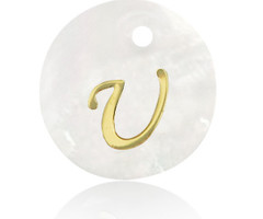 Initial Shell Charm Mother of Pearl White 15x2mm with Golden letter U