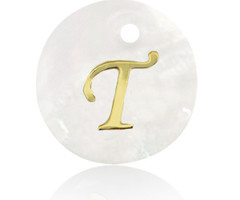 Initial Shell Charm Mother of Pearl White 15x2mm with Golden letter T