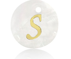 Initial Schelp Bedel Wit Parelmoer 15x2mm met Gouden Letter S