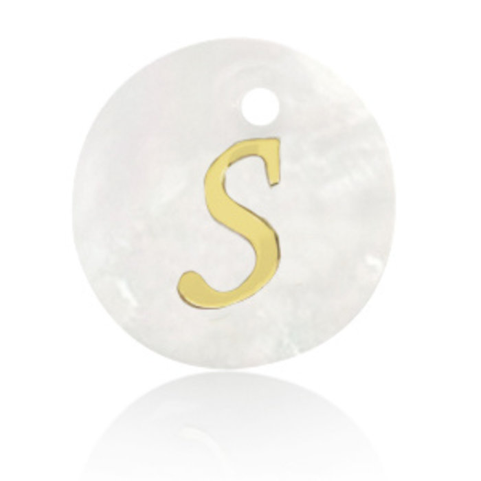 Initial Shell Charm Mother of Pearl White 15x2mm with Golden letter S