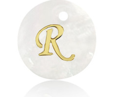 Initial Shell Charm Mother of Pearl White 15x2mm with Golden letter R